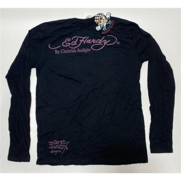Retro Y2K Authentic New/Vintage Men Ed Hardy T-shirt Love Kills Black L/S XLarge - Picture 2 of 3